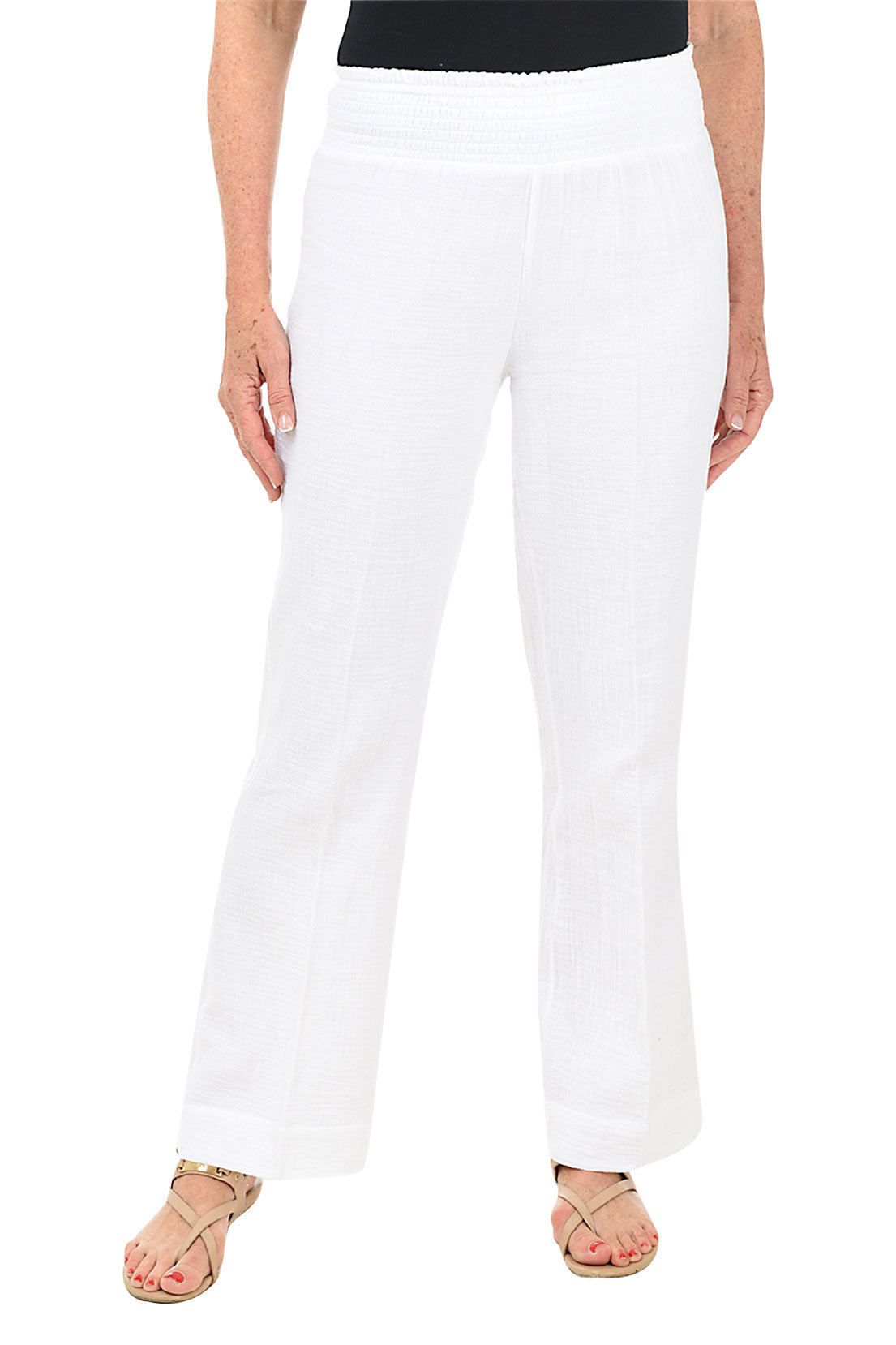 Gauze Wide Leg Pull On Pant in White –