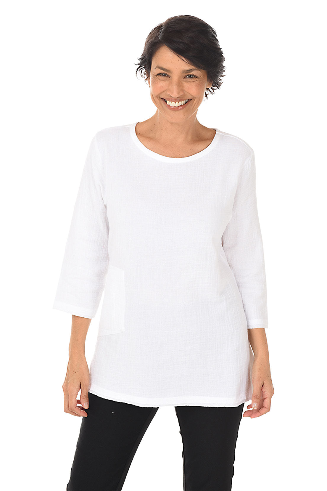 Angled-Neck Long-Sleeve Top