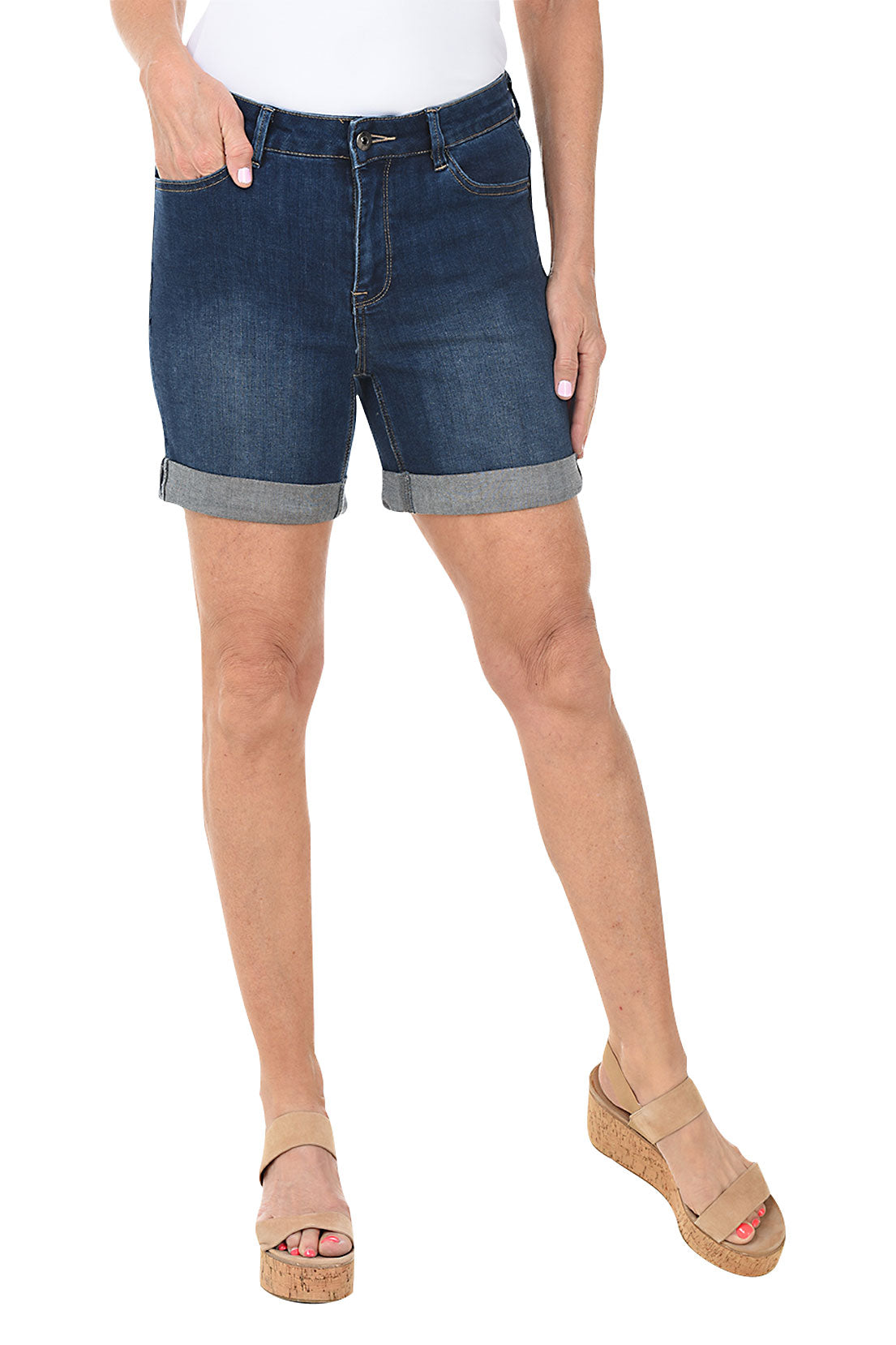 Women's Denim Blue Cotton Viscose Regular Fit Shorts