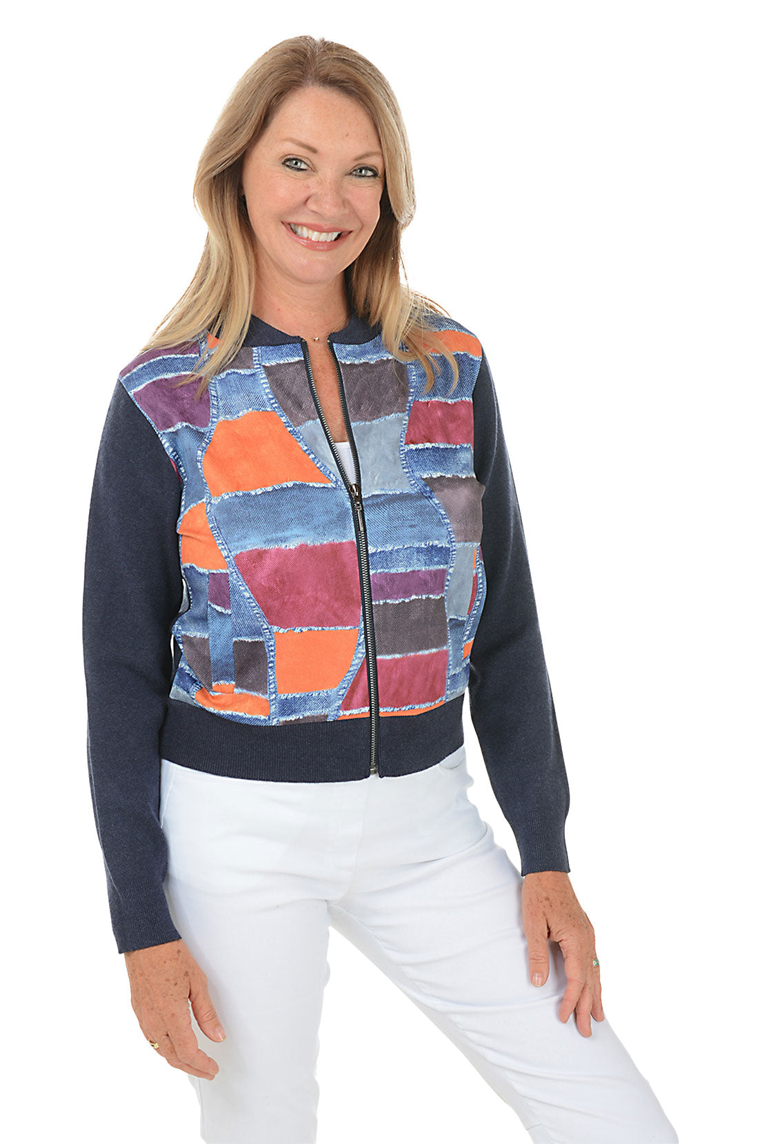 Patchwork zip jacket sale