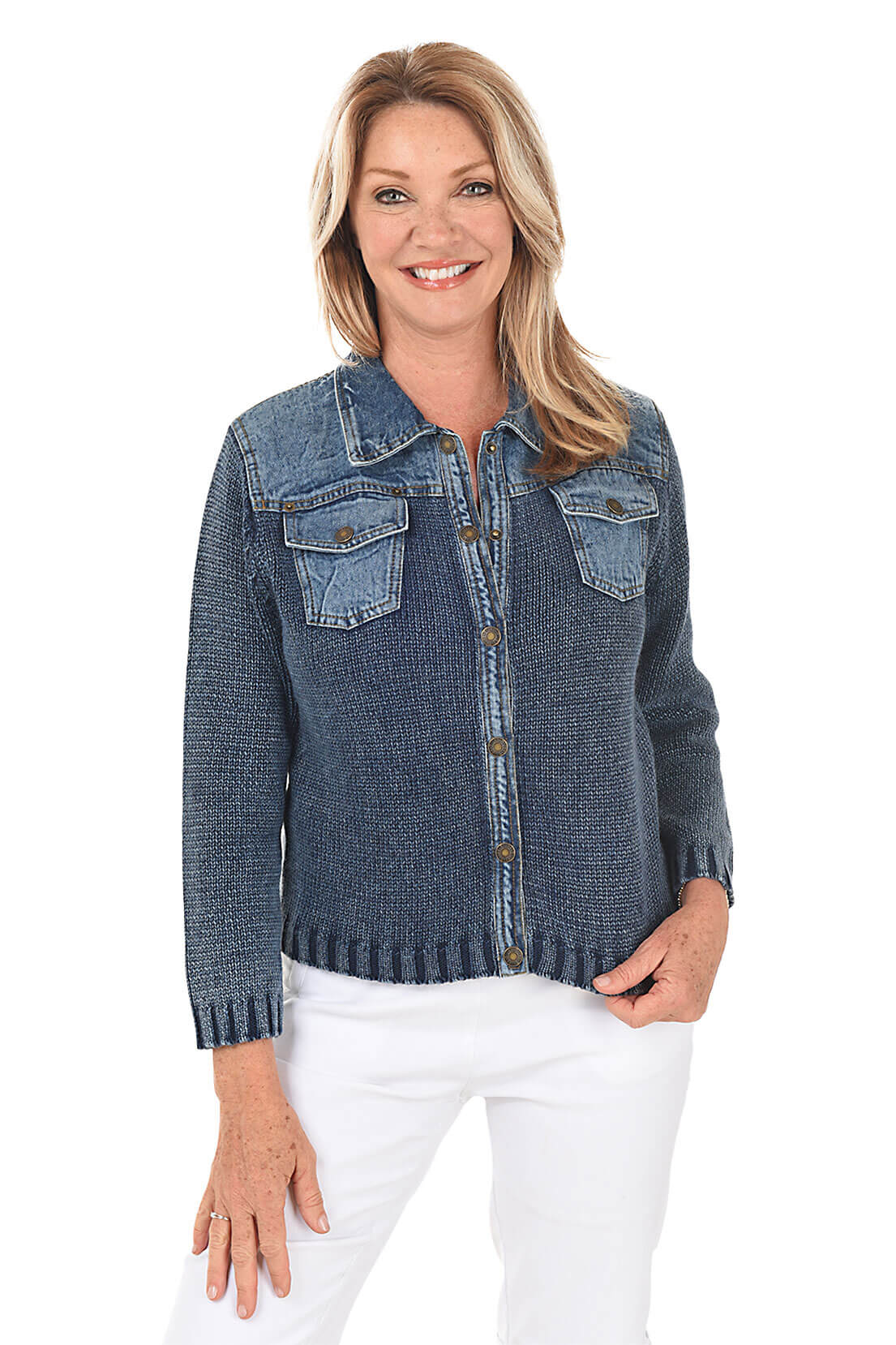 Button Front Denim Sweater Jacket