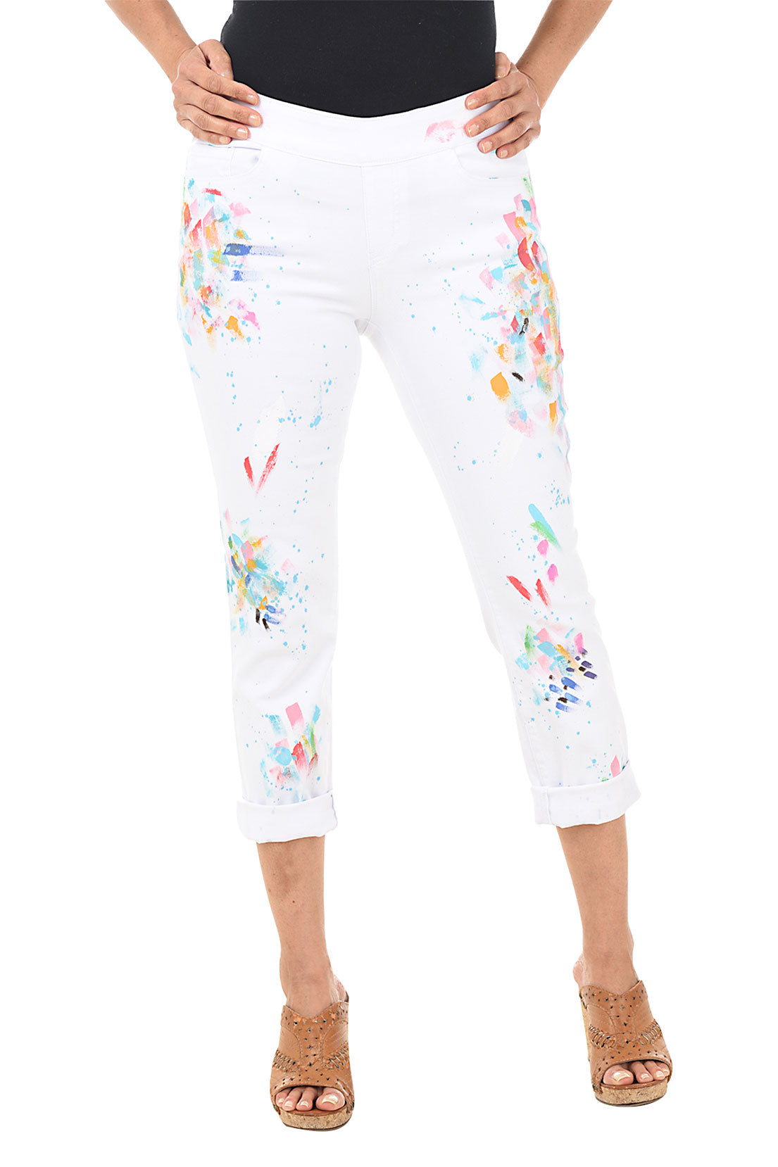 Outlet *Via Ritina* Paint Splatter white Denim straight ankle pant size12