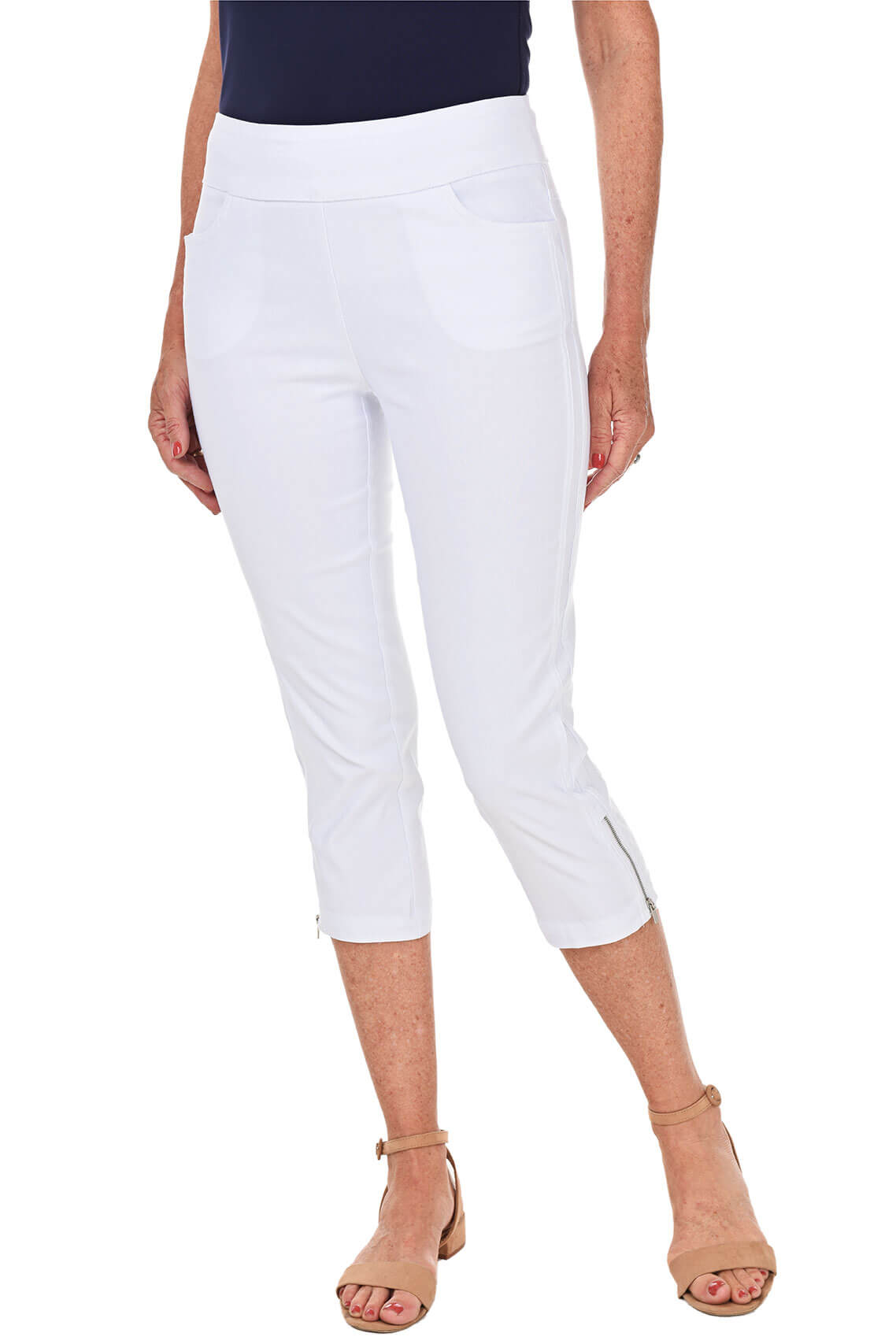 Buy Hybrid & Company Women Stretch Pull On Business Millennium Capri Pants  KQ44972 White XL at