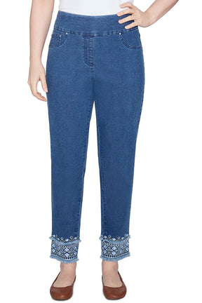 Paisley Patch Embroidered Indigo Denim Ankle Pant