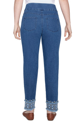 Paisley Patch Embroidered Indigo Denim Ankle Pant