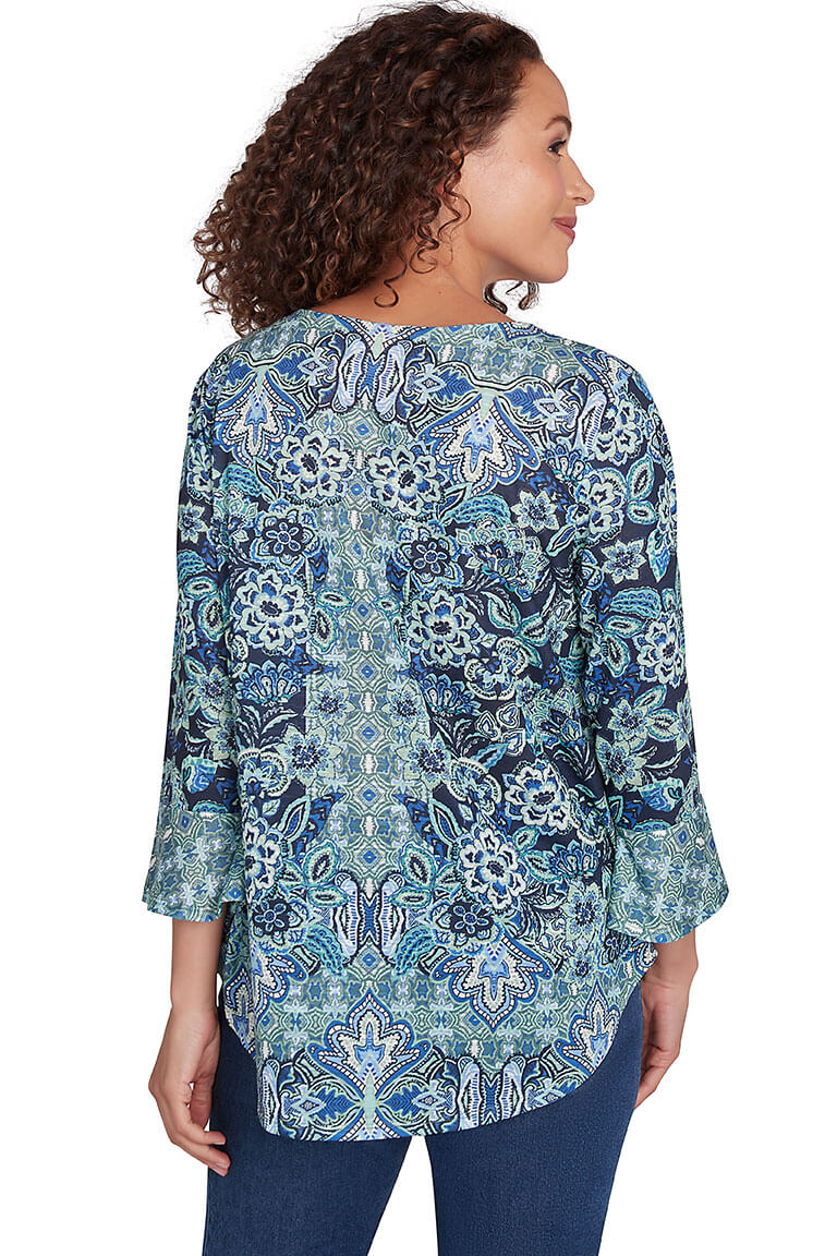 Paisley Patch Triple Strand Jeweled Neck Top