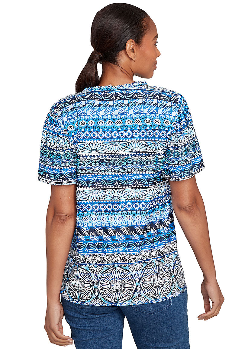 Petite Tinted Tides Embroidered Puff Print Top