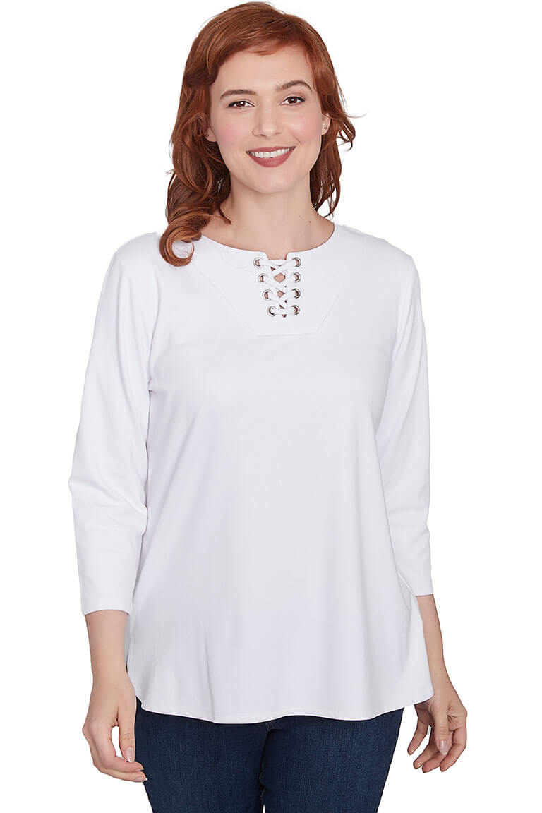 Petite Casual Luxe Grommet Laced Top