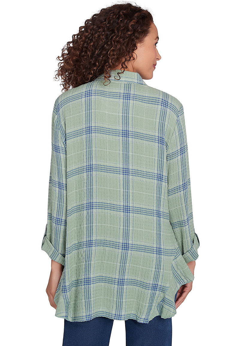 Basil Plaid Ruffled Crinkle Shirt