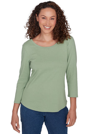 Solid Curved Hem Knit Top