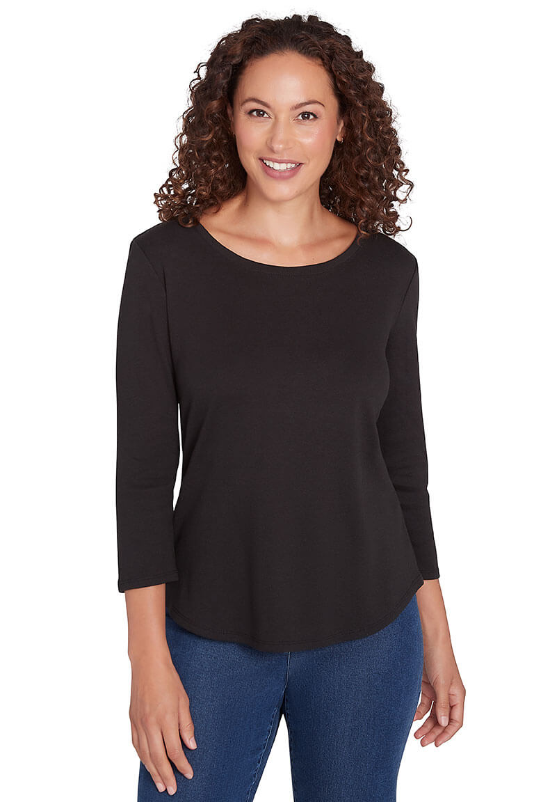 Solid Curved Hem Knit Top