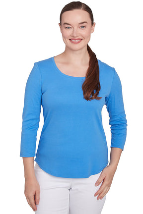 Solid Curved Hem Knit Top