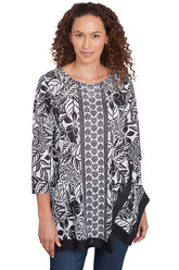 Monochrome Moment Asymmetrical Handkerchief Hem Top