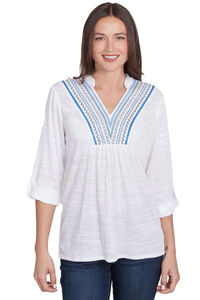 Bella Vista White Embroidered Peasant Blouse