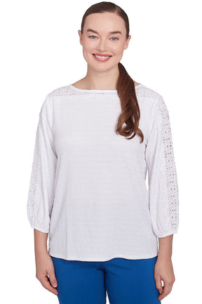 Petite Bella Vista Eyelet Lace Textured Blouse