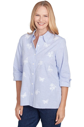 Embroidered Butterflies Striped Shirt