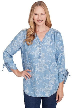 Bandana Scroll Chambray Blouse