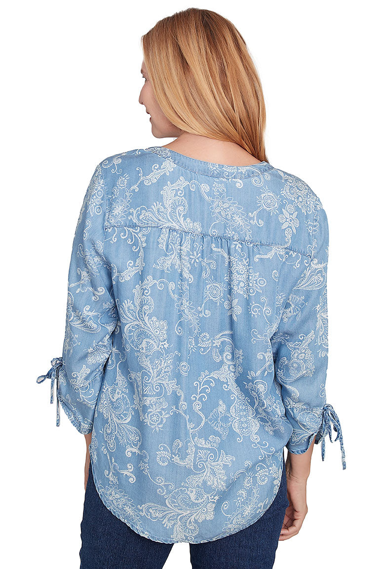 Bandana Scroll Chambray Blouse