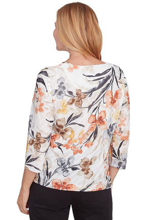 Watercolor Floral Diagonal Ribbed Top