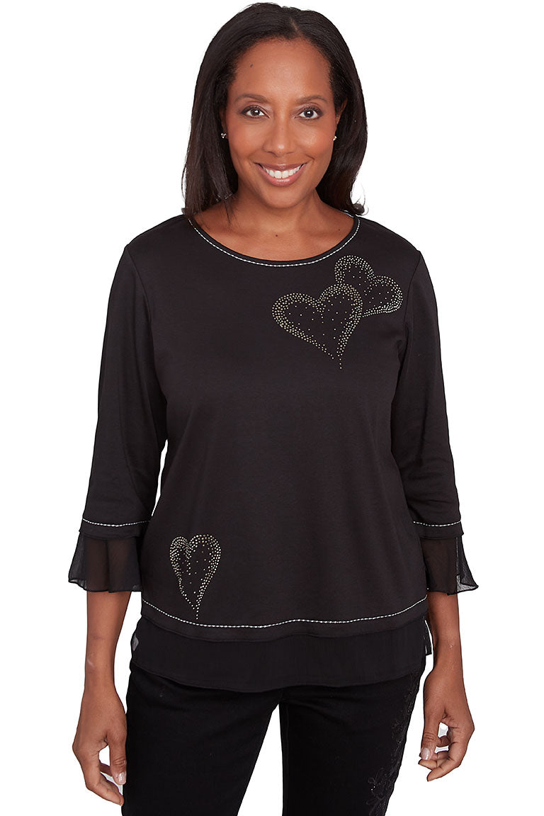 Petite Wild At Heart Chiffon Trimmed Top