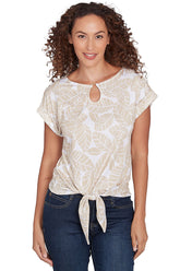 Spring Forward Leaf Crinkle Tie-Front Top