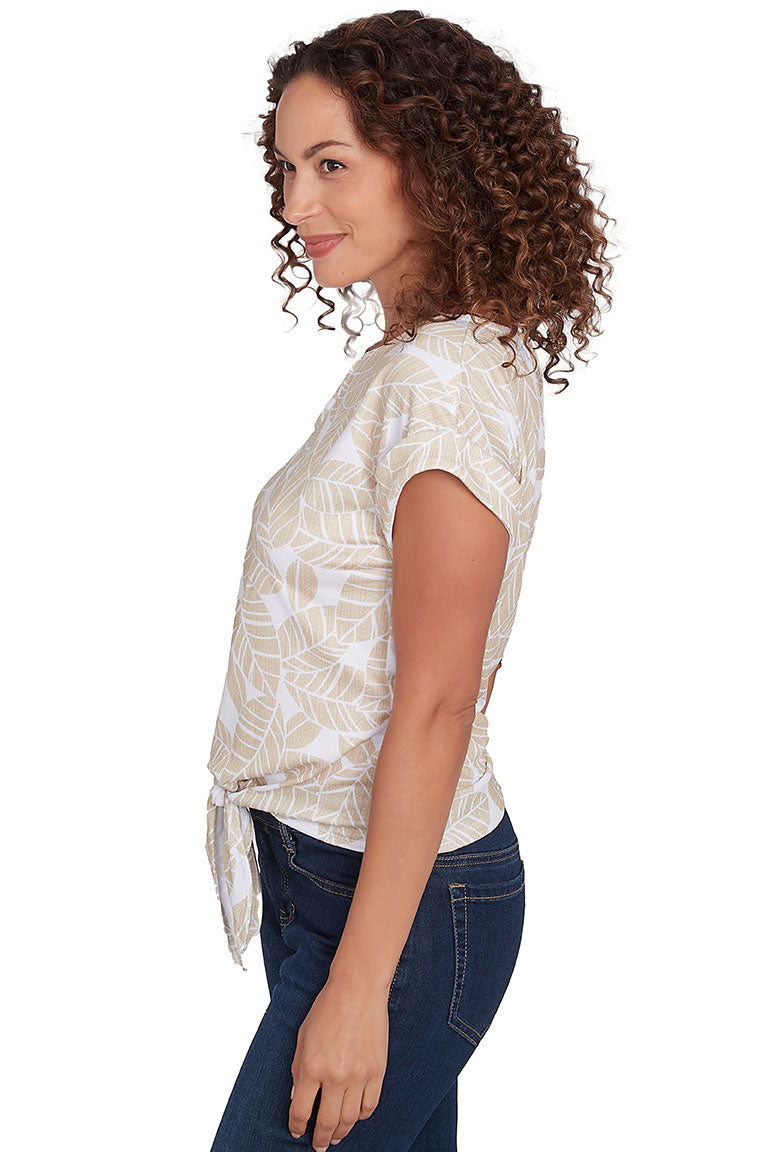 Spring Forward Leaf Crinkle Tie-Front Top