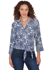 Petite Blue Making Waves Hibiscus Gauze Shirt