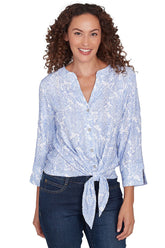 Blue Making Waves Hibiscus Gauze Shirt