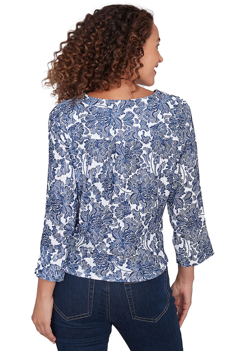 Petite Blue Making Waves Hibiscus Gauze Shirt