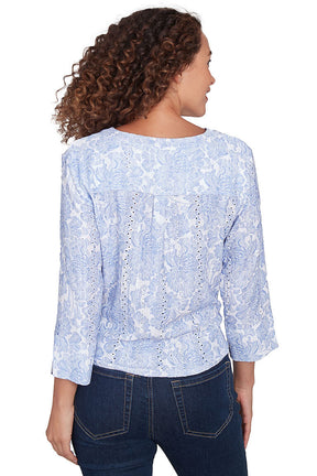 Blue Making Waves Hibiscus Gauze Shirt