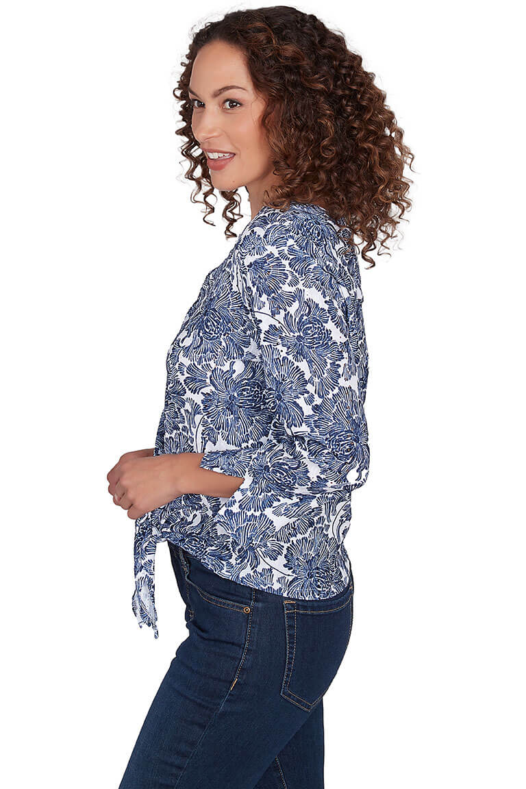 Petite Blue Making Waves Hibiscus Gauze Shirt