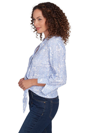 Petite Navy Making Waves Hibiscus Gauze Shirt