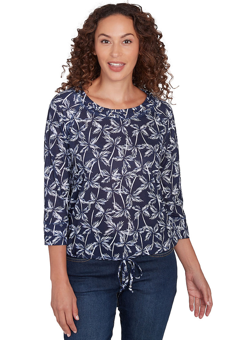 Petite Making Waves Palm Trees Grommet Top