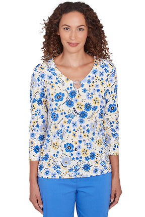 Making Waves Floral Ring Neck Top