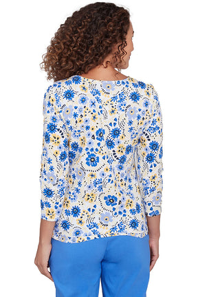 Making Waves Floral Ring Neck Top