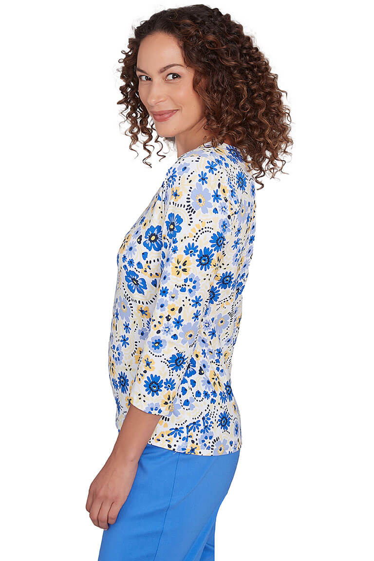 Making Waves Floral Ring Neck Top