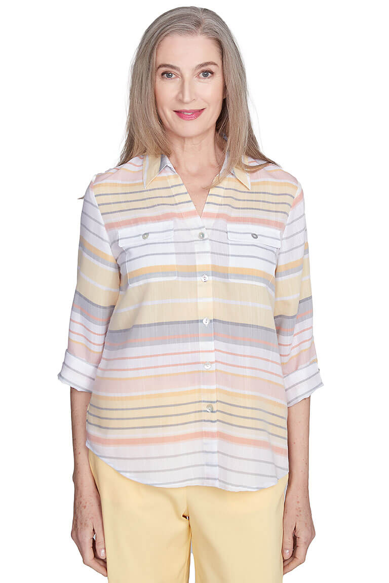 Petite Dress Code Horizontal Stripe Shirt