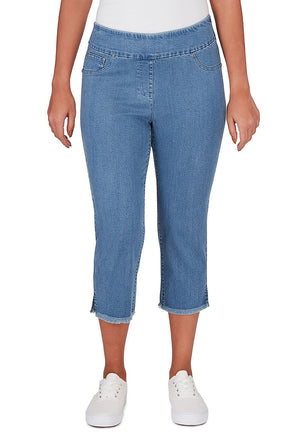 Tencel-Blend Frayed Denim Capri Pant