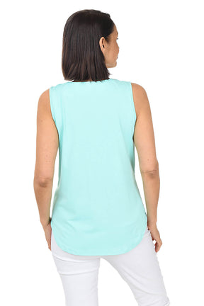 Solid UPF50+ Split Neck Sleeveless Top