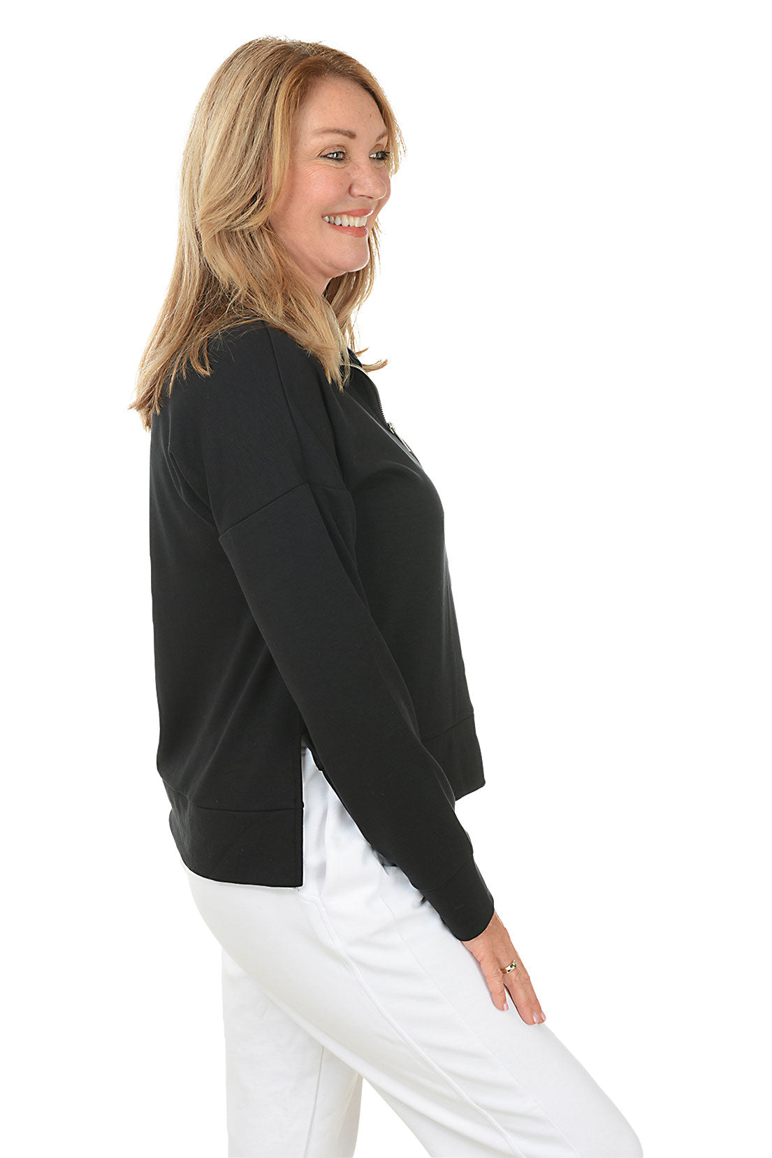 Zip-Neck Dolman Sleeve Scuba Sweatshirt