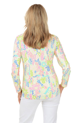 Yellow Beach Drawings Cooling UPF50+ Mock Neck Top