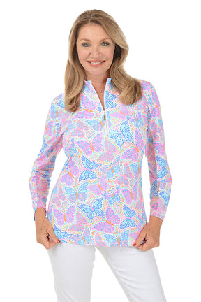 Butterfly Dots Cooling UPF50+ Mock Neck Top