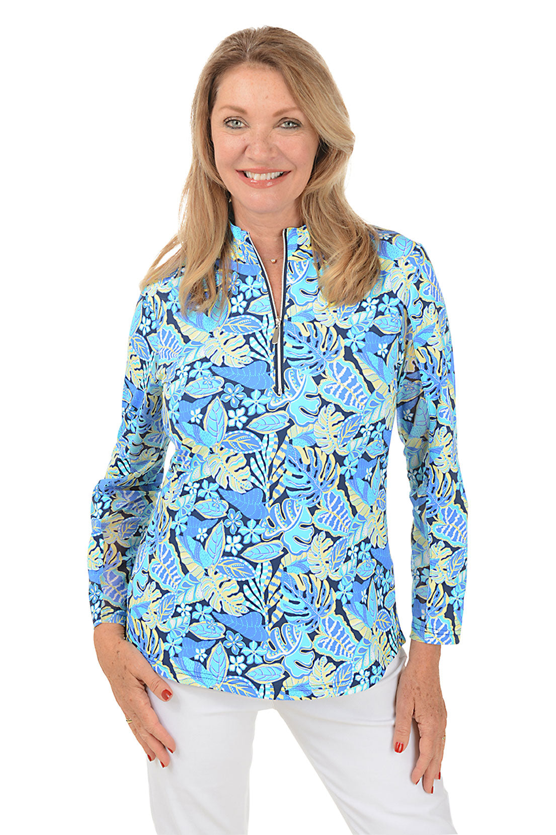 Leafy Tropics Cooling UPF50+ Mock Neck Top