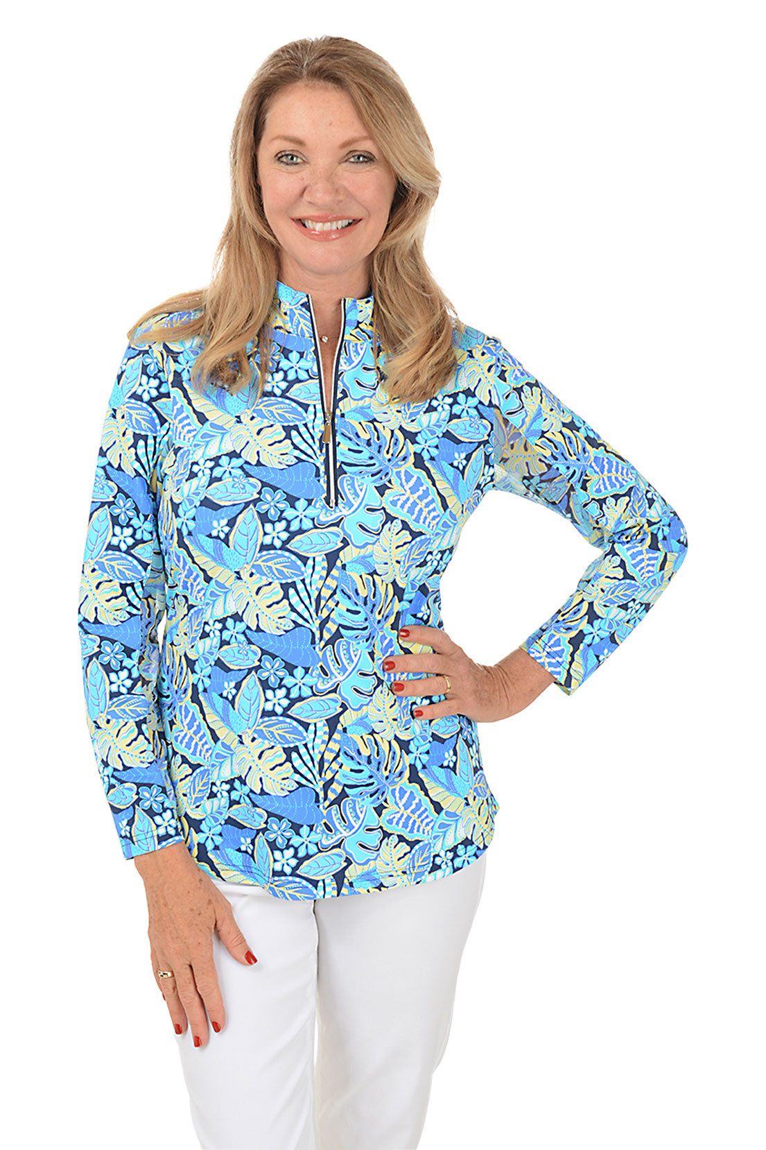 Leafy Tropics Cooling UPF50+ Mock Neck Top