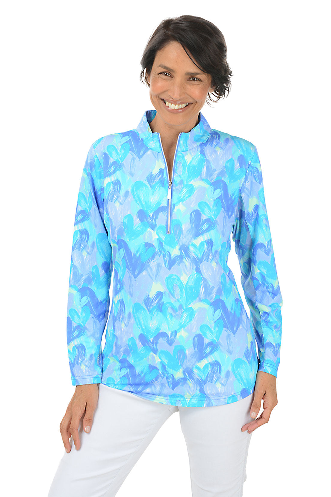 Brushstroke Hearts Cooling UPF50+ Mock Neck Top