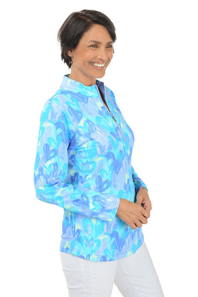 Brushstroke Hearts Cooling UPF50+ Mock Neck Top