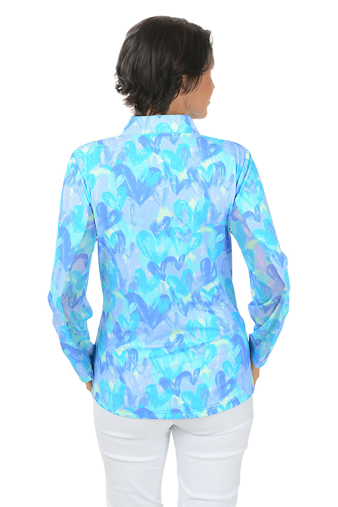 Brushstroke Hearts Cooling UPF50+ Mock Neck Top