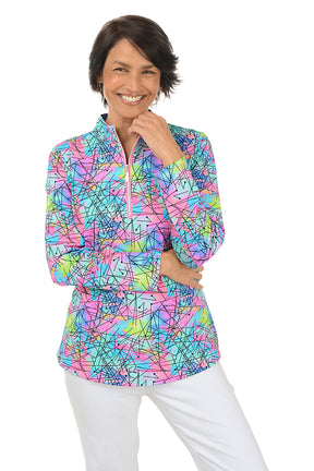 Neon Scribble Cooling UPF50+ Mock Neck Top