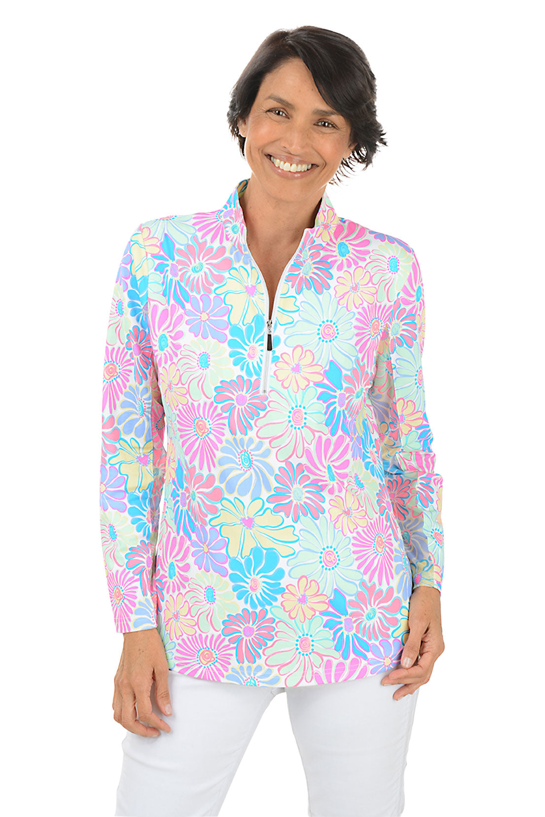 Flower Power Cooling UPF50+ Mock Neck Top