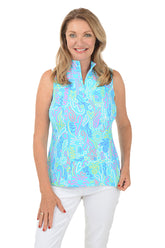 Blue Beach Drawings Cooling UPF50+ Sleeveless Zip Top